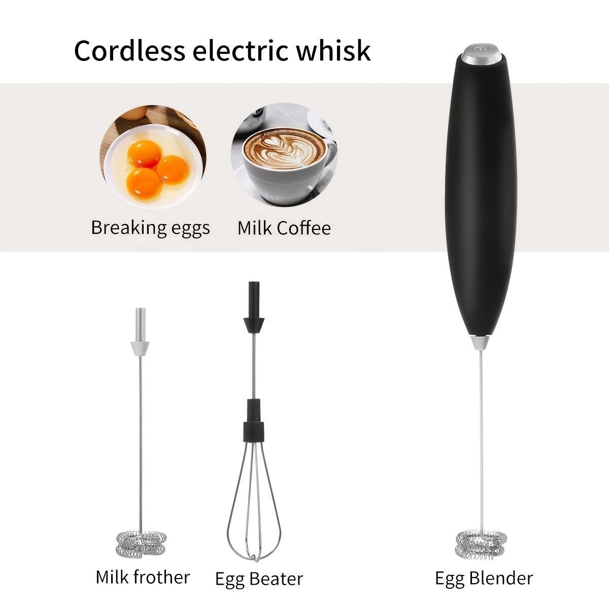 Compact 2-in-1 Handheld Milk Frother Egg Whisk Portable Battery-Powered Mini Blender With Stainless Steel Stand for Coffee - Image 2