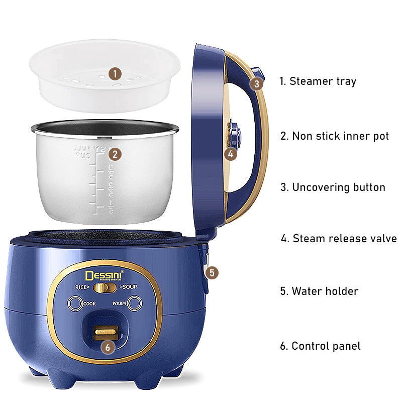 DESSINI ITALY 1.8L Electric Rice Cooker Non Stick Aluminium Inner Pot with Steamer Pengukus Periuk Nasi Elektrik - Image 4