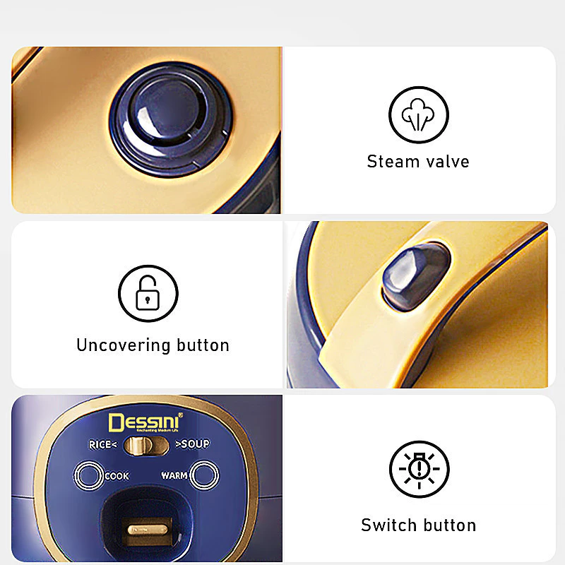 DESSINI ITALY 1.8L Electric Rice Cooker Non Stick Aluminium Inner Pot with Steamer Pengukus Periuk Nasi Elektrik - Image 3